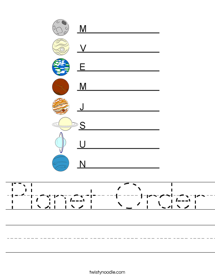 Planet Order Worksheet