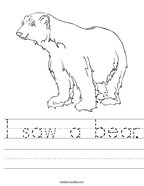 I saw a bear Handwriting Sheet