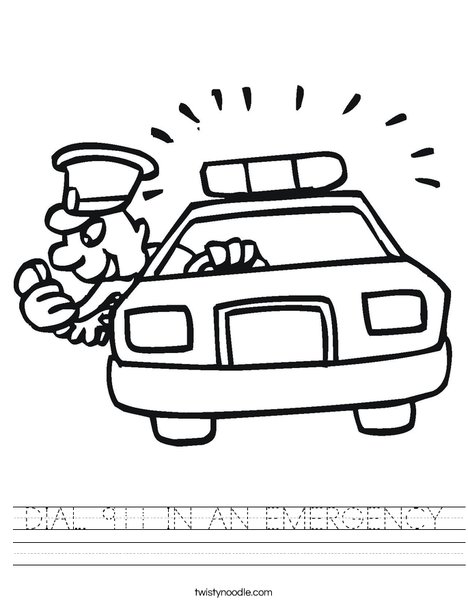 Police Car with Officer Worksheet