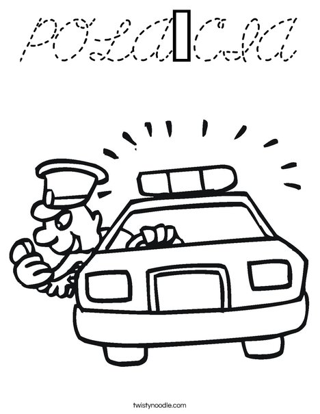 Police Car with Officer Coloring Page