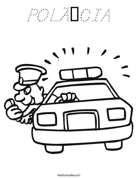 Police Car with Officer Coloring Page