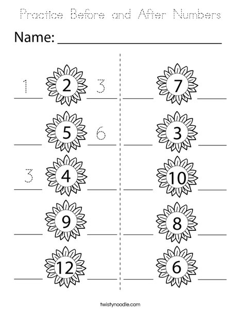 Practice Before and After Numbers Coloring Page