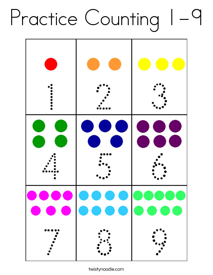 Practice Counting 1-9 Coloring Page