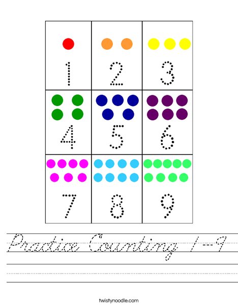 Practice Counting 1-9 Worksheet