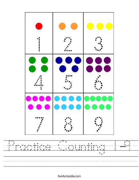 Practice Counting 1-9 Worksheet - Twisty Noodle practice-counting-1-9-worksheet-twisty-noodle