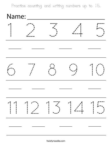 Practice counting and writing numbers up to 15. Coloring Page
