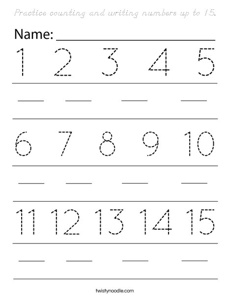 Practice counting and writing numbers up to 15. Coloring Page