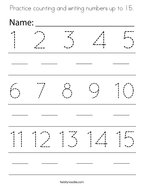 Practice counting and writing numbers up to 15 Coloring Page