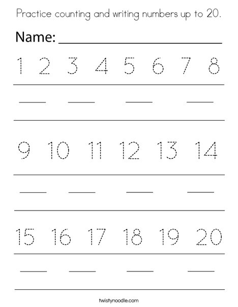 Practice counting and writing numbers up to 20. Coloring Page