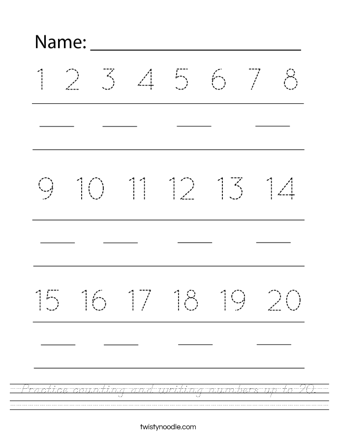 Practice counting and writing numbers up to 20. Worksheet