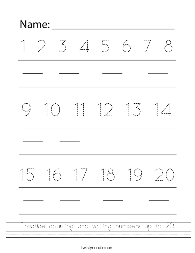 Practice counting and writing numbers up to 20. Worksheet