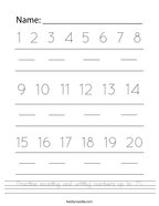 Practice counting and writing numbers up to 20 Handwriting Sheet