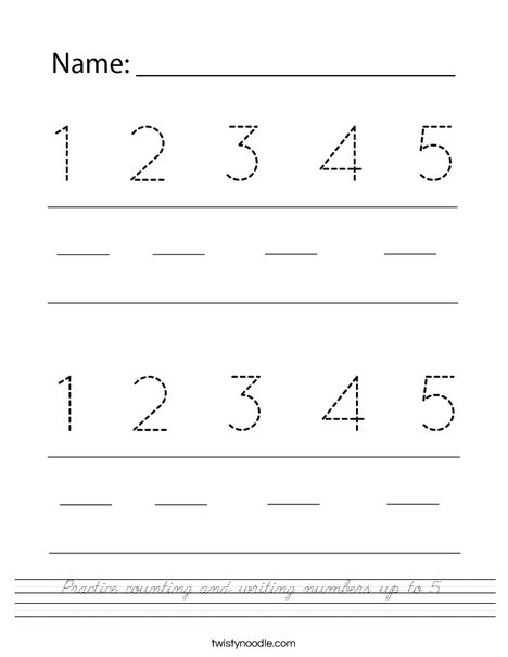 Practice counting and writing numbers up to 5. Worksheet