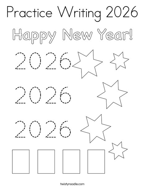 Practice Writing 2026 Coloring Page
