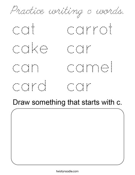 Practice writing c words. Coloring Page