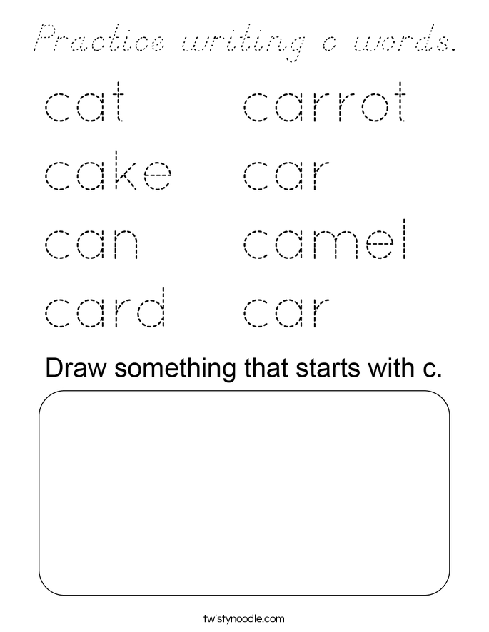 Practice writing c words. Coloring Page