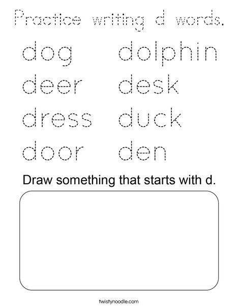 Practice writing d words. Coloring Page