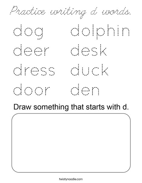 Practice writing d words. Coloring Page