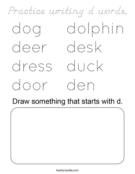 Practice writing d words. Coloring Page