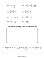 Practice writing d words Handwriting Sheet