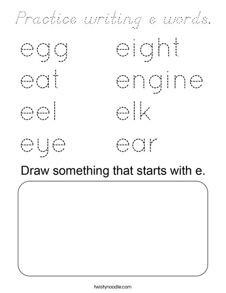 Practice writing e words. Coloring Page