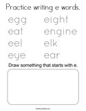 Practice writing e words Coloring Page