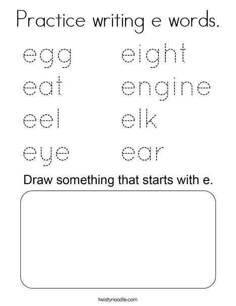 Practice writing e words. Coloring Page