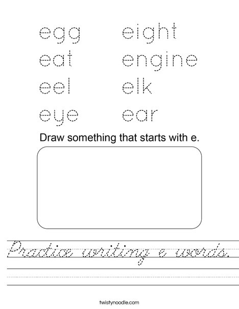 Practice writing e words. Worksheet