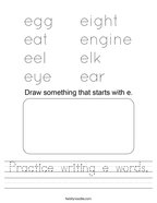 Practice writing e words Handwriting Sheet