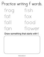 Practice writing f words Coloring Page