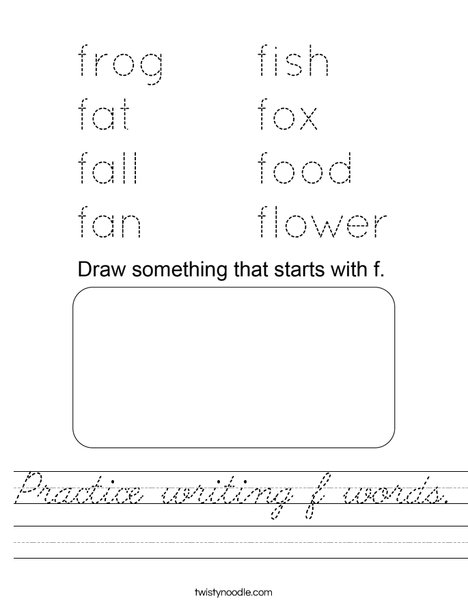Practice writing f words. Worksheet