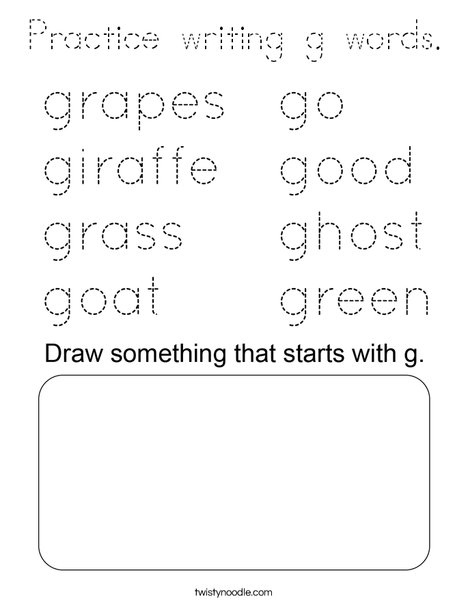 Practice writing g words. Coloring Page