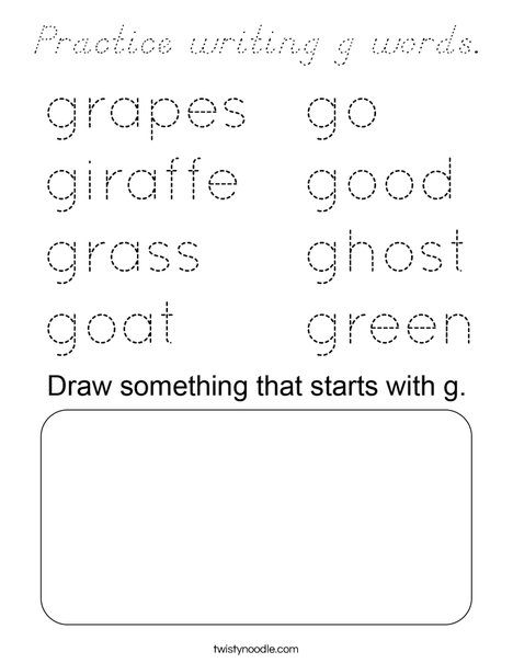 Practice writing g words. Coloring Page