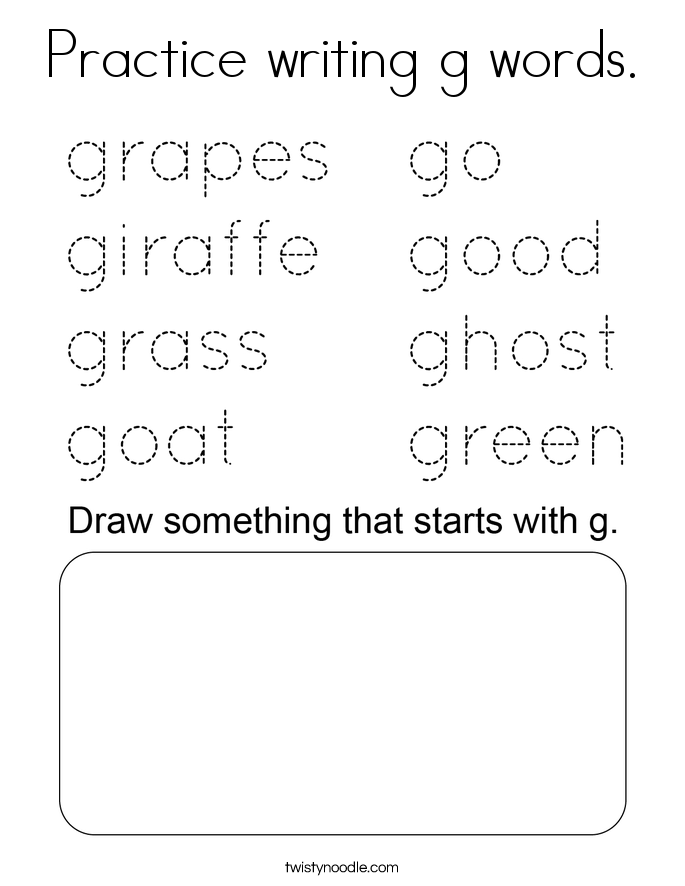 Practice writing g words. Coloring Page