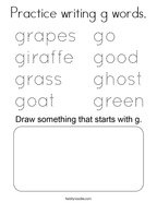 Practice writing g words Coloring Page