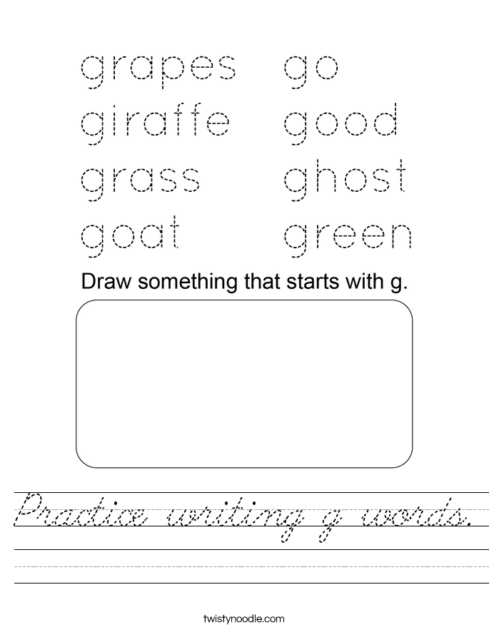 Practice writing g words. Worksheet