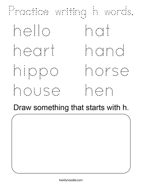 Practice writing h words. Coloring Page