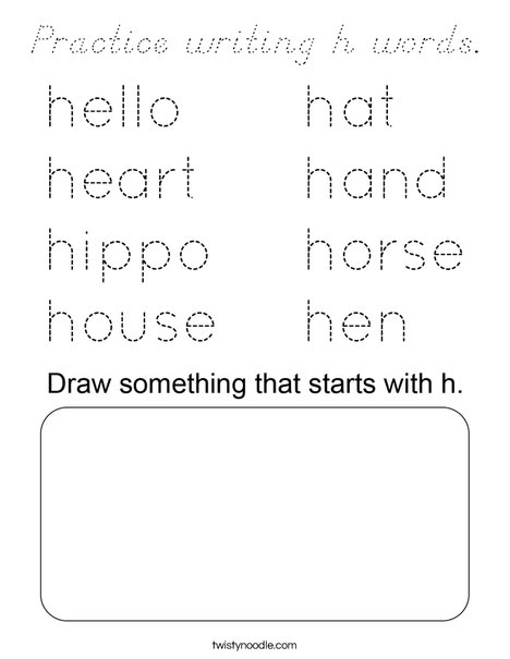 Practice writing h words. Coloring Page