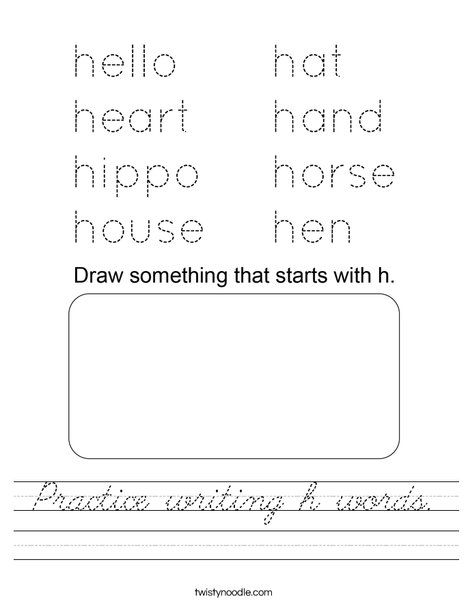 Practice writing h words. Worksheet