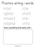 Practice writing i words Coloring Page