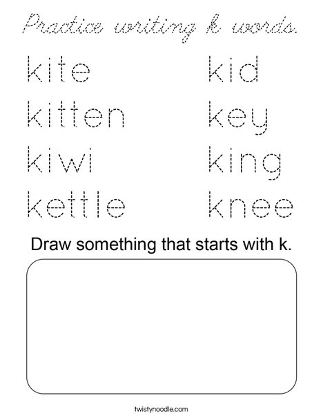 Practice writing k words. Coloring Page