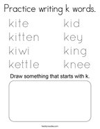 Practice writing k words Coloring Page