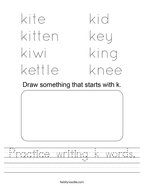 Practice writing k words Handwriting Sheet