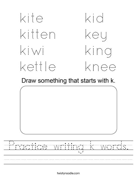 Practice writing k words. Worksheet