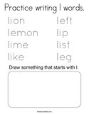 Practice writing l words Coloring Page
