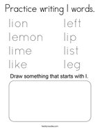 Practice writing l words Coloring Page