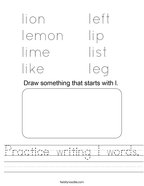 Practice writing l words Handwriting Sheet