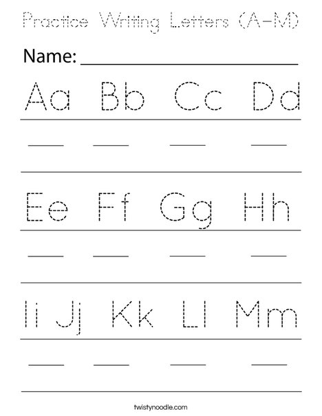 Practice Writing Letters (A-M) Coloring Page