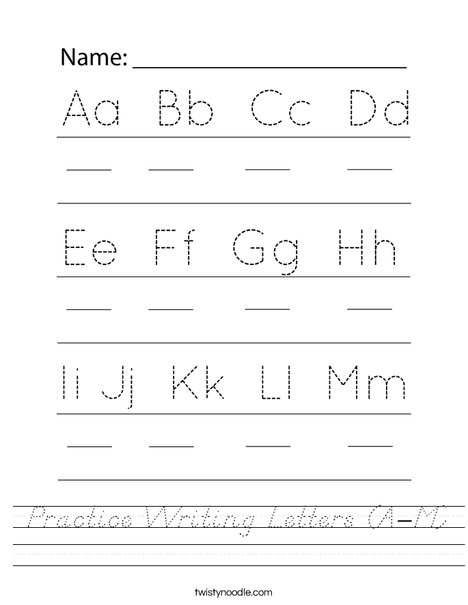 Practice Writing Letters (A-M) Worksheet