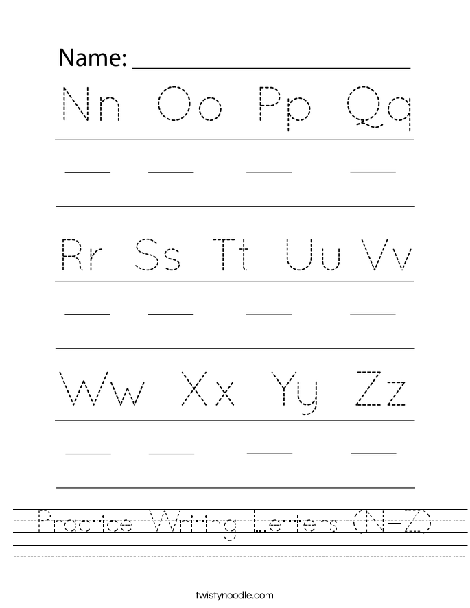 Practice Writing Letters (N-Z) Worksheet